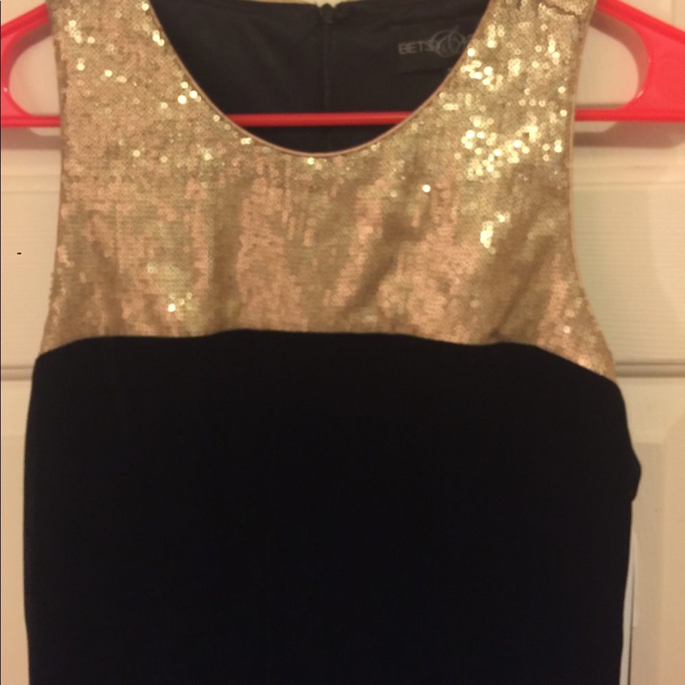 Betsy & Adam Black Velvet & Gold Sequin Dress