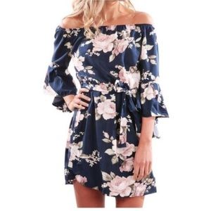 Floral off the shoulder dress.