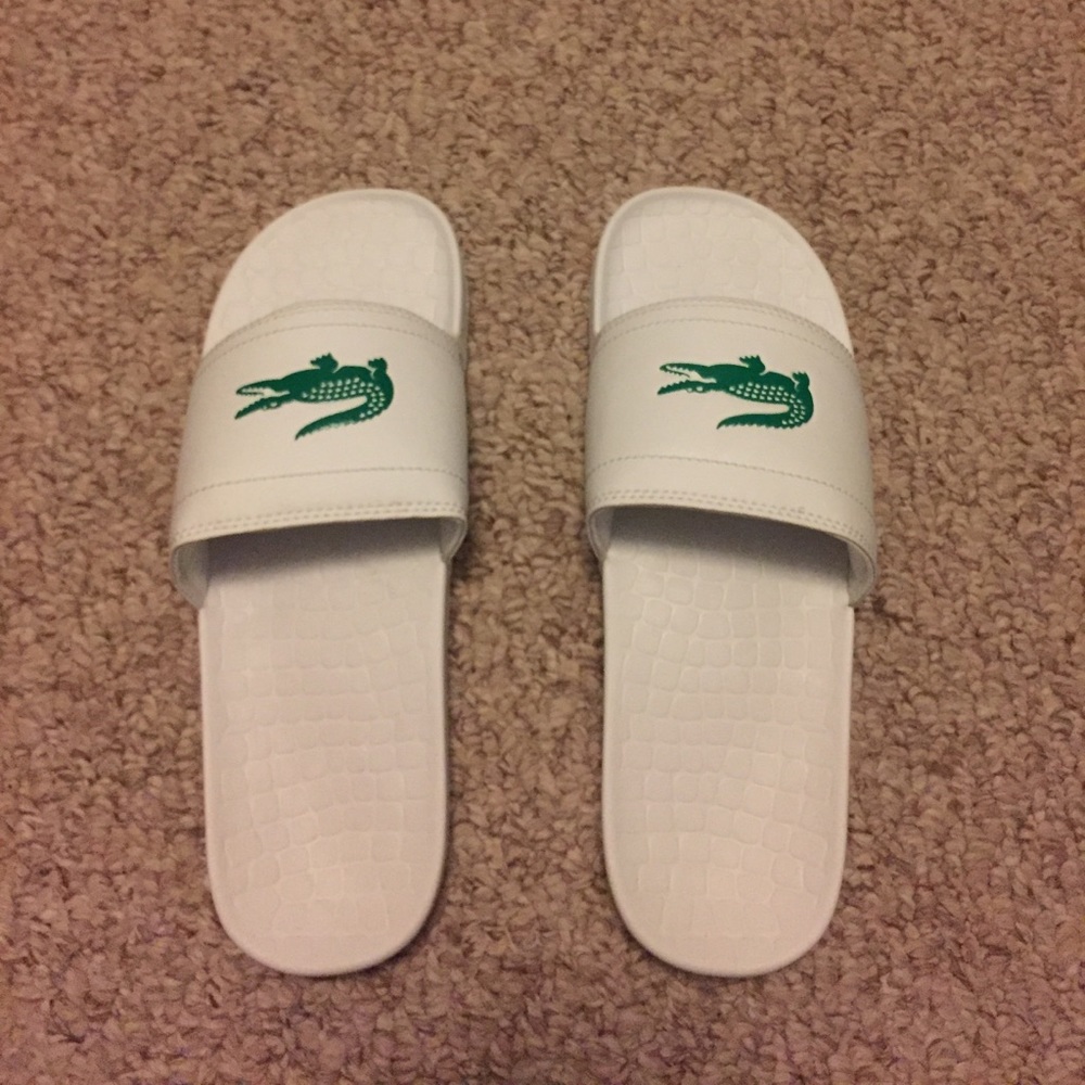 White Lacoste Slides Flip Flops Sandals