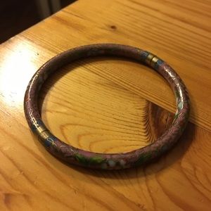 Vintage painted silver floral bangle