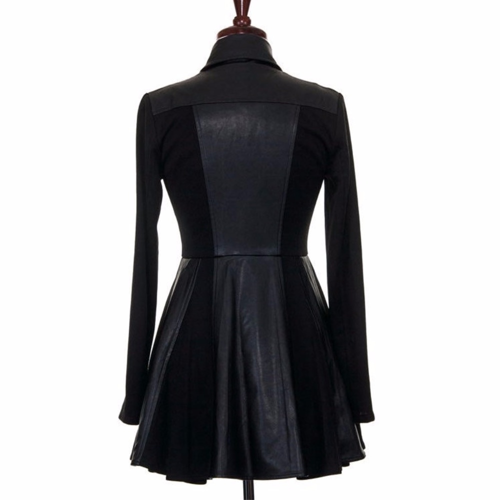 SALE !!! Black Faux Leather Swing Pea Coat Jacket - Picture 2 of 3