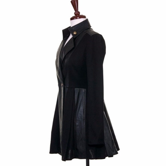 SALE !!! Black Faux Leather Swing Pea Coat Jacket - Picture 3 of 3