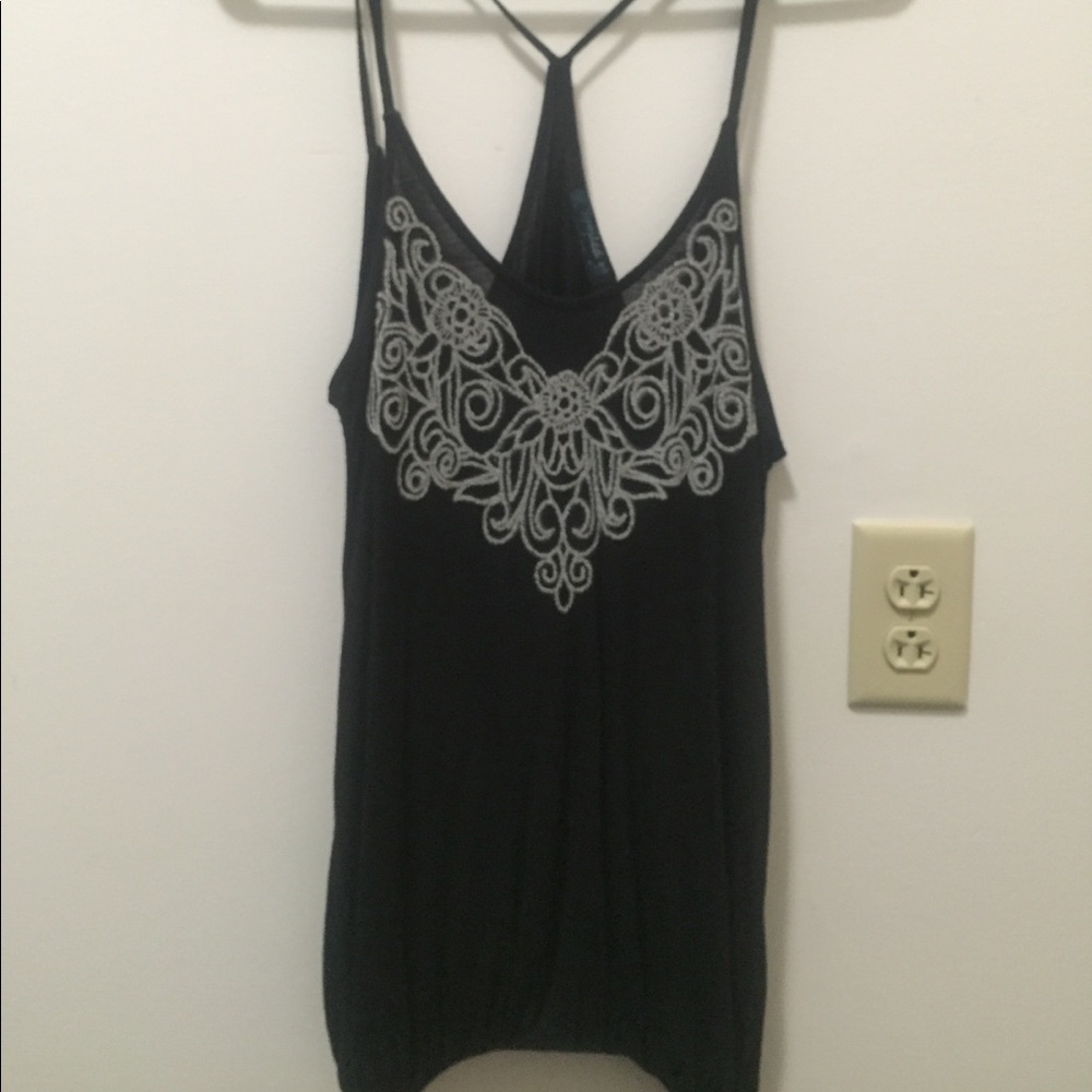 Black tank top floral detail