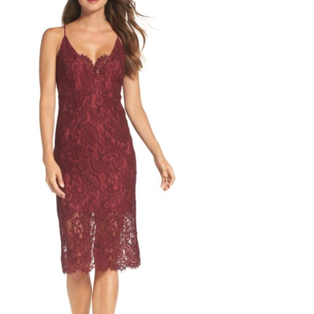 Bardot Maroon Lace Midi Dress