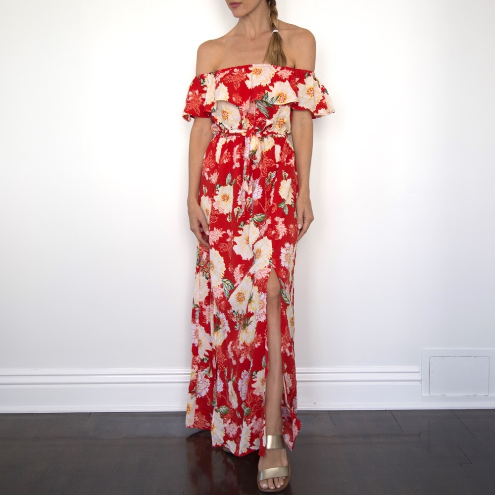 Red floral maxi dress California Moonrise Small