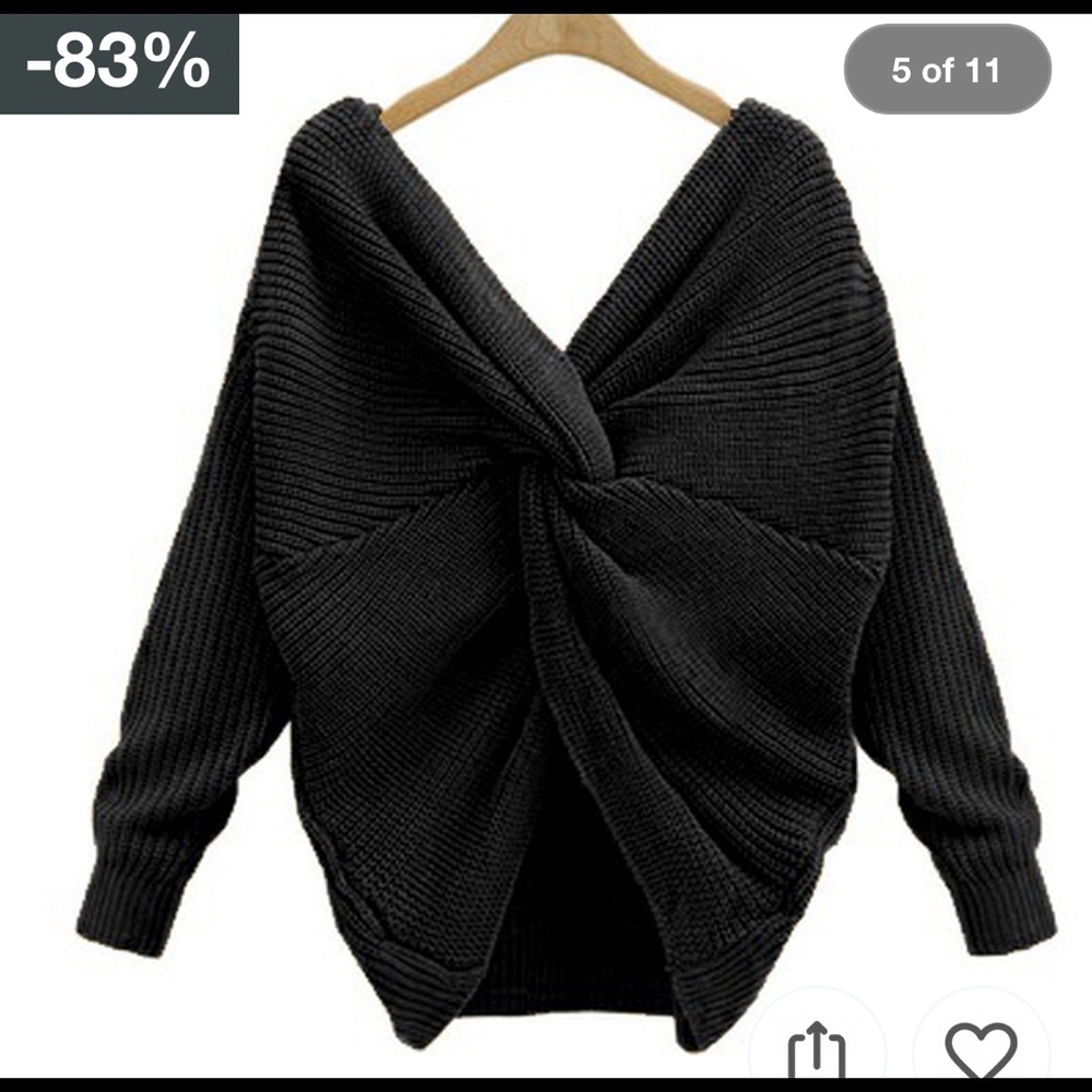 New Black v neck Wrap Backless Sexy Sweater