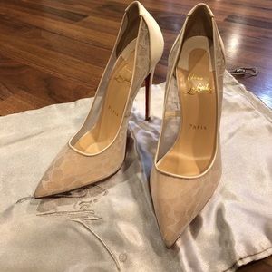 Christian Louboutin white lace heels