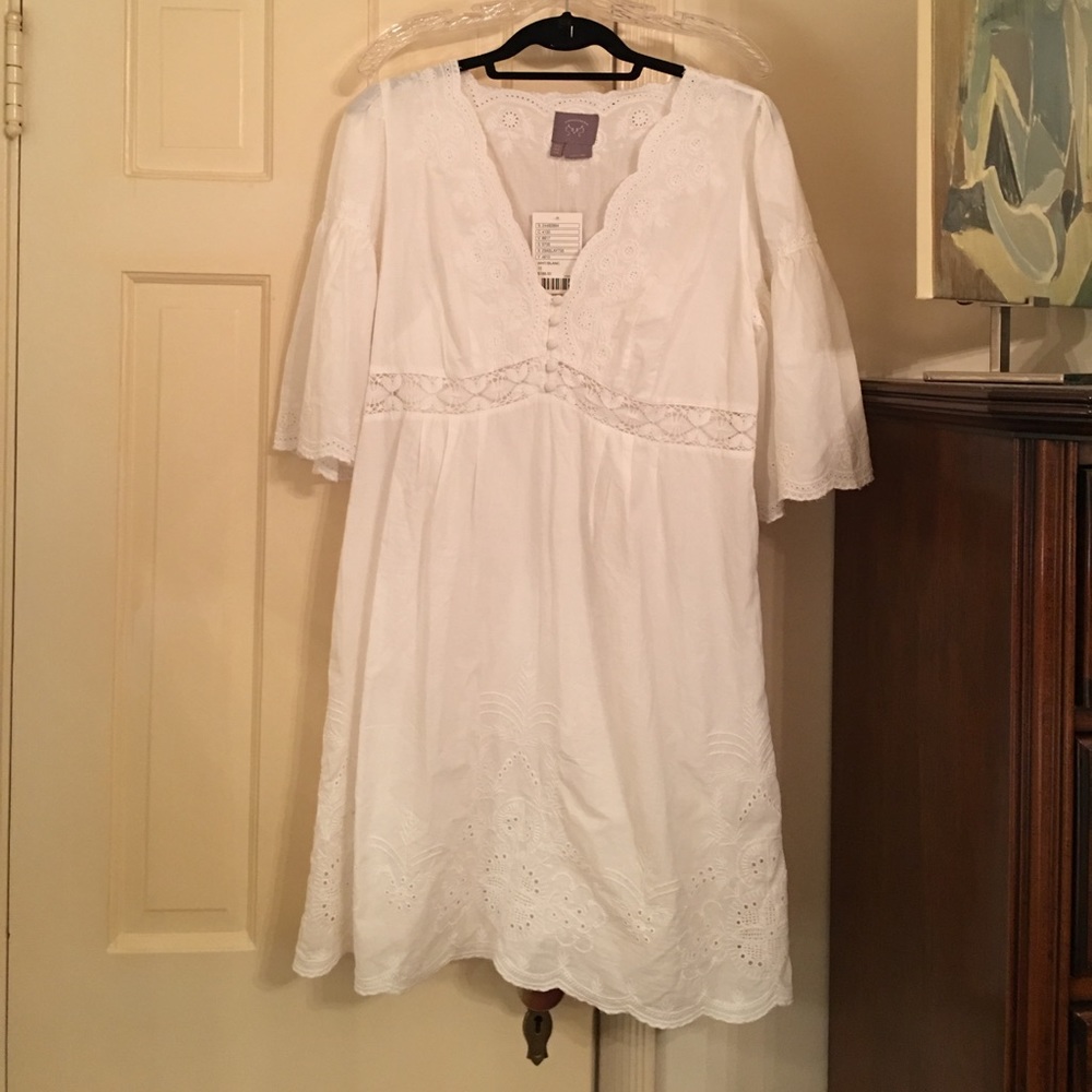 White cotton lawn dress with eyelet detail