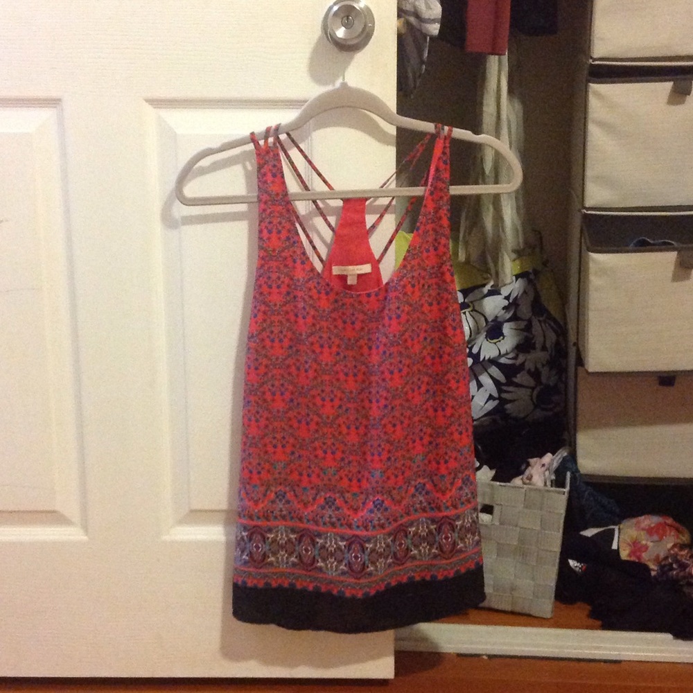 Orange and blue floral detailed blouse