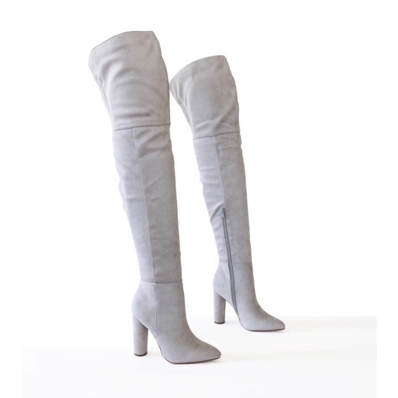 light grey thigh high boots
