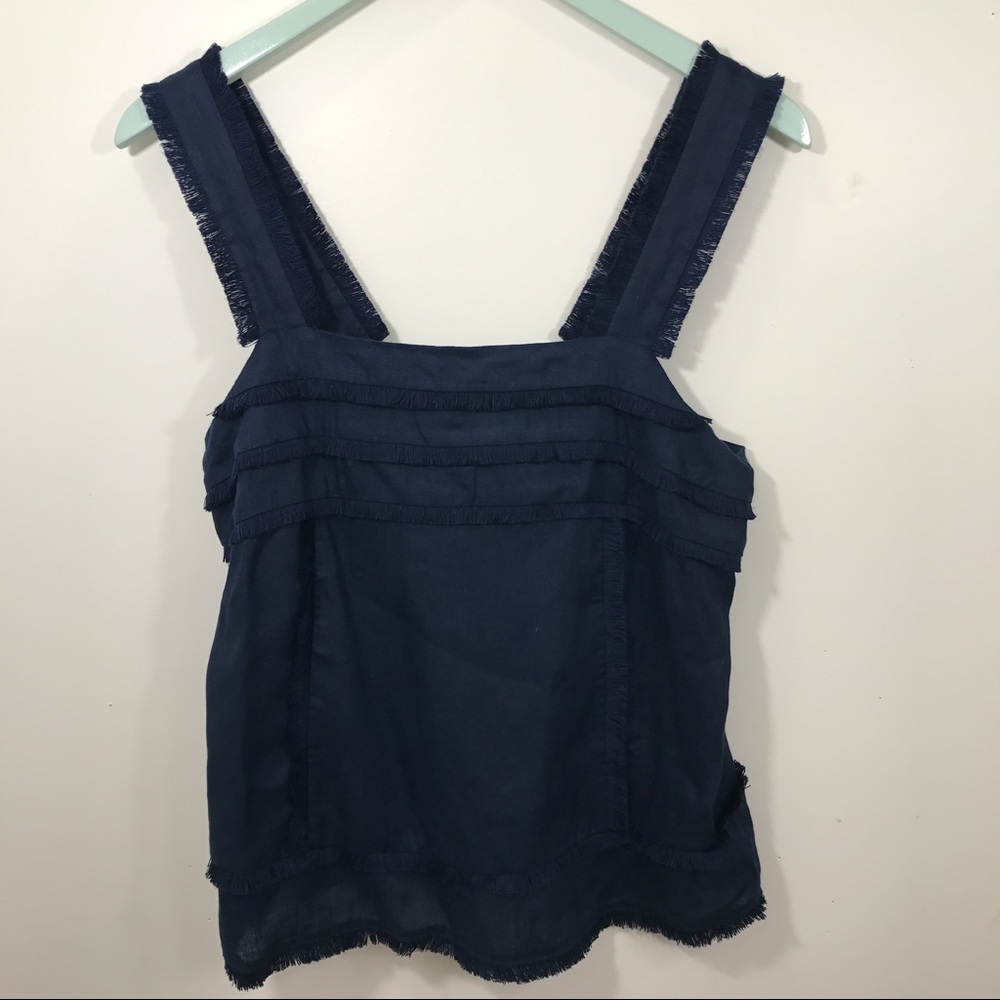 J. Crew Linen Tank Top with Fringe in Navy size 2