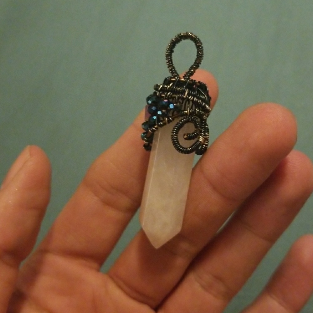 Wire wrapped crystal pendant