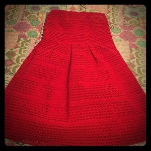 Red strapless cocktail dress