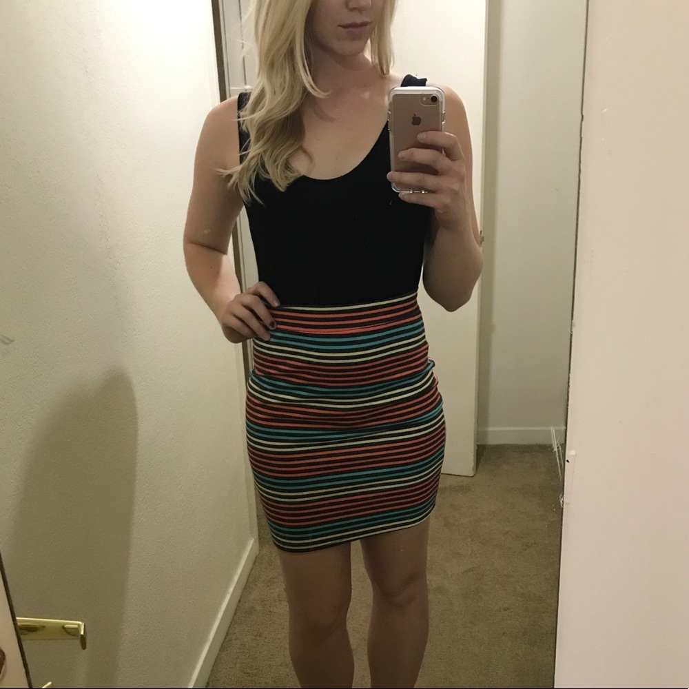 Black and color stripped dress