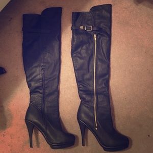Size 10 black faux leather Over the knee boots