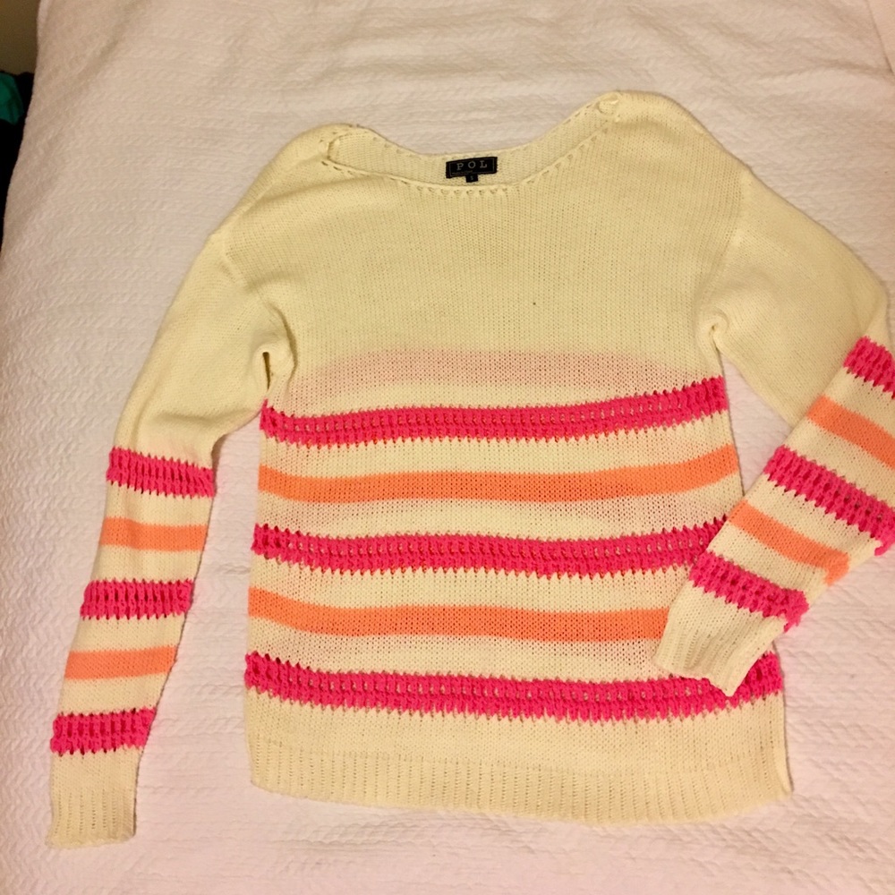 Cream, Pink, & Coral Striped Sweater