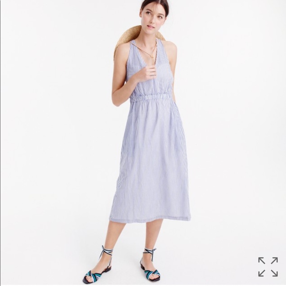 J. Crew Cross-Back Dress in Stripe BlueWhite SMALL
