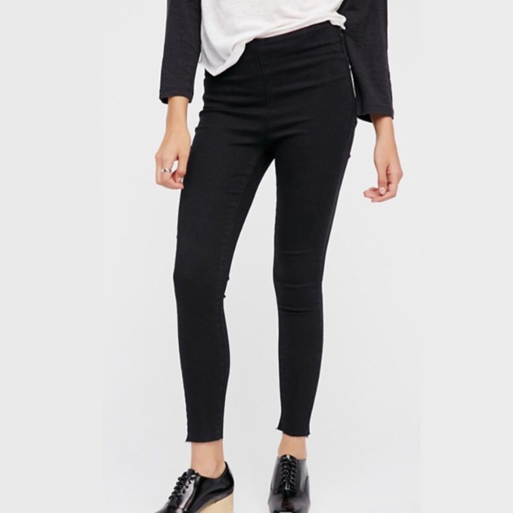 Washed Denim LEGGING Pant Jeggings Pockets Black - Picture 4 of 6