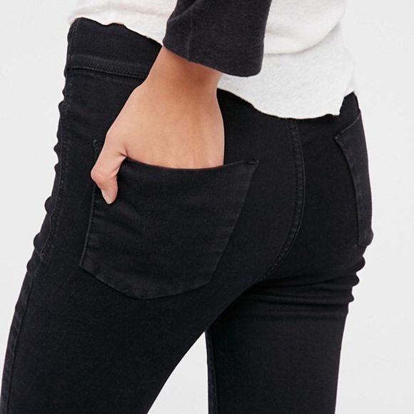 Washed Denim LEGGING Pant Jeggings Pockets Black - Picture 3 of 6