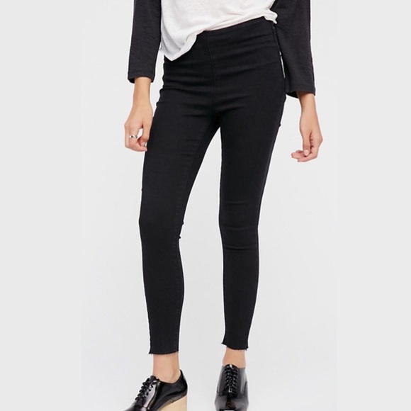 Washed Denim LEGGING Pant Jeggings Pockets Black - Picture 4 of 6