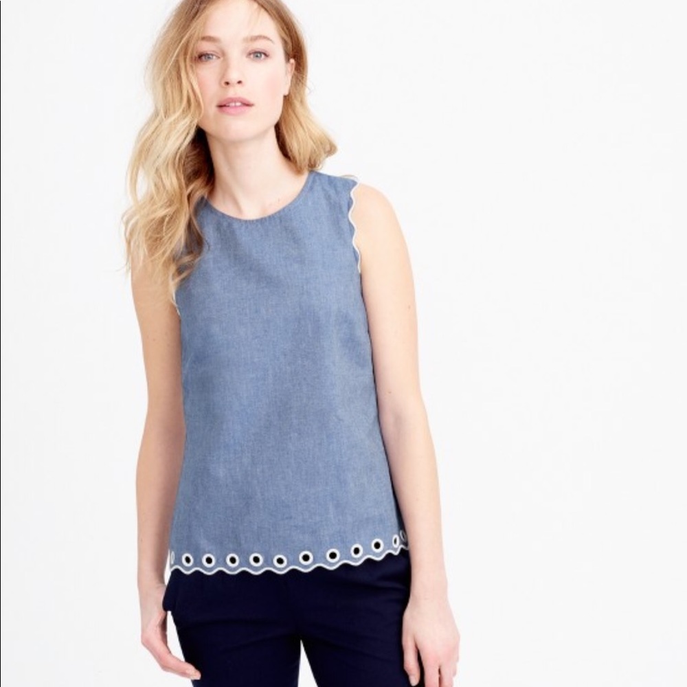 J. Crew Chambray Scalloped Top with Grommets 6P