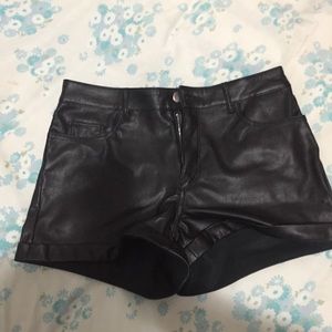 Black leather shorts