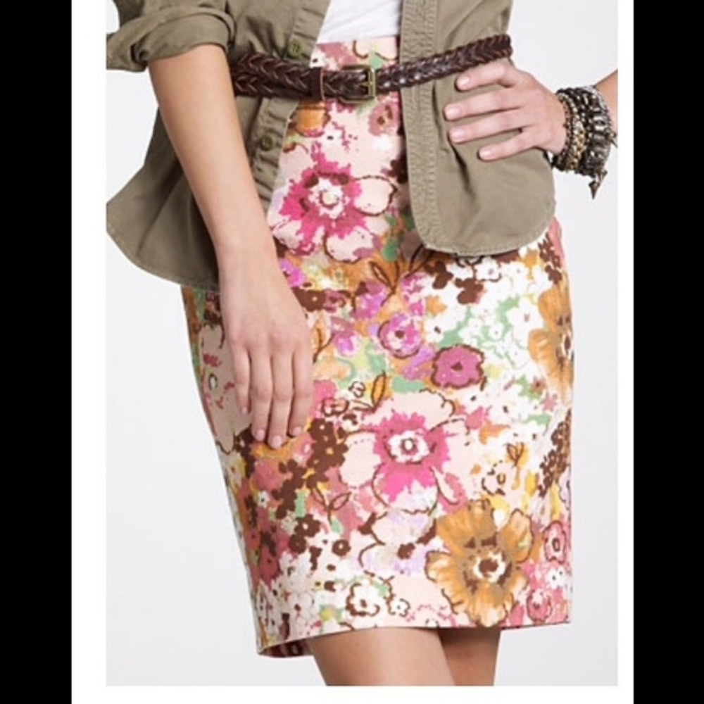 J Crew Watercolor floral pastiche pencil skirt