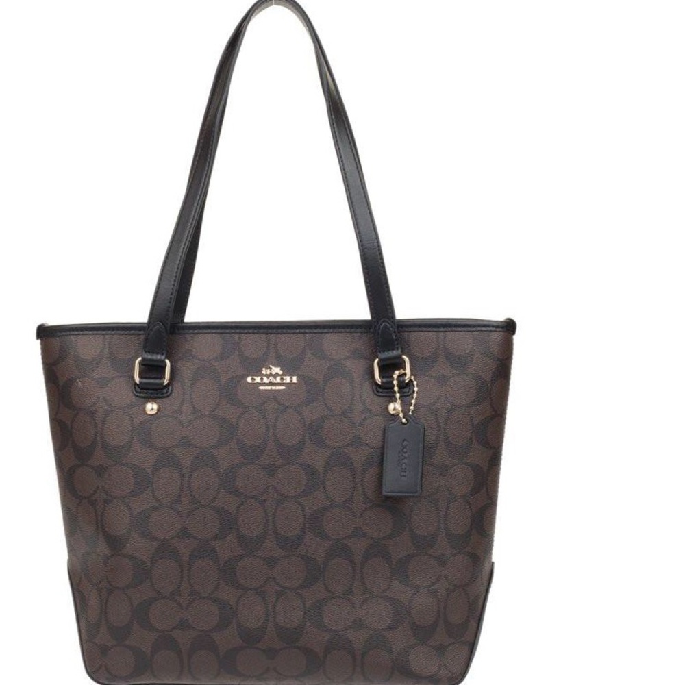 NWT Coach Coated Canvas-Leather Zipped Handbag