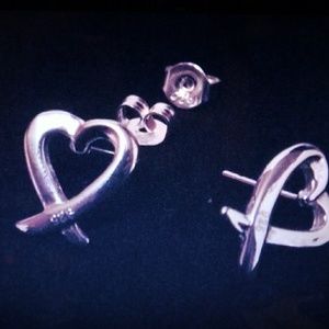 Valentine  🤍 Heart Ribbon 925silver Stud Earrings