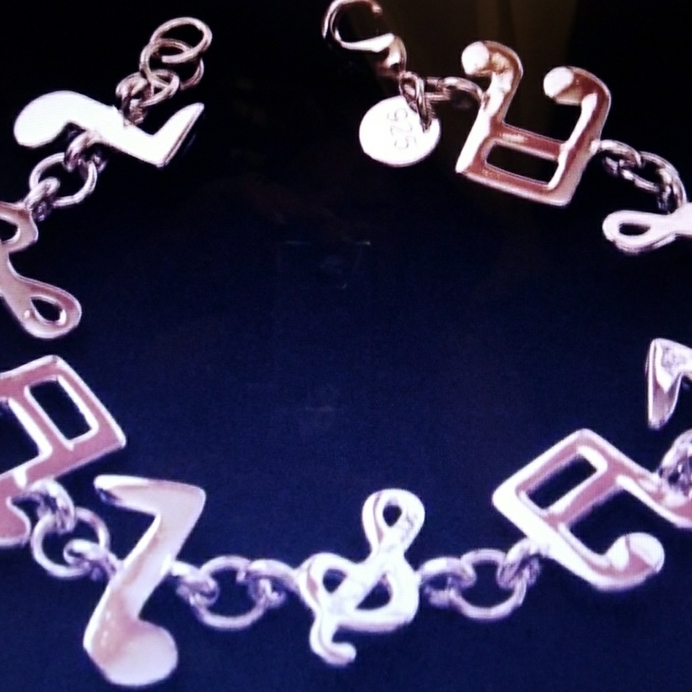 Music notes silver  link bracelet
