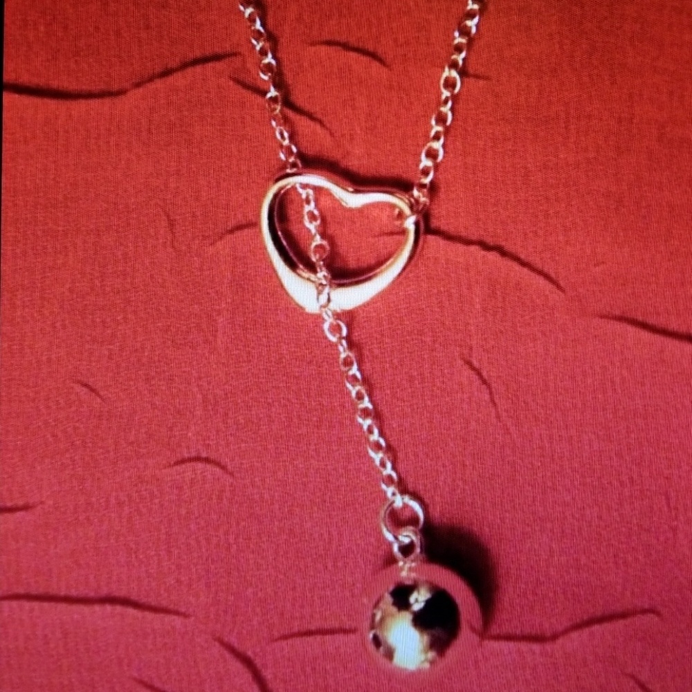 ❤ Heart ball and chain Silver 925 lariat necklace