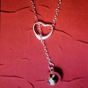 ❤ Heart ball and chain Silver 925 lariat necklace