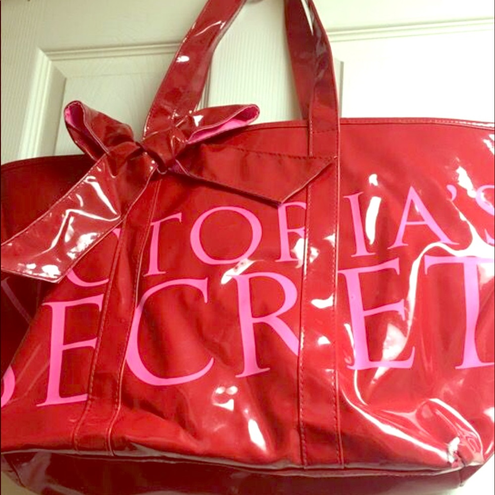 A fun colorful red and pink Victoria's Secret bag