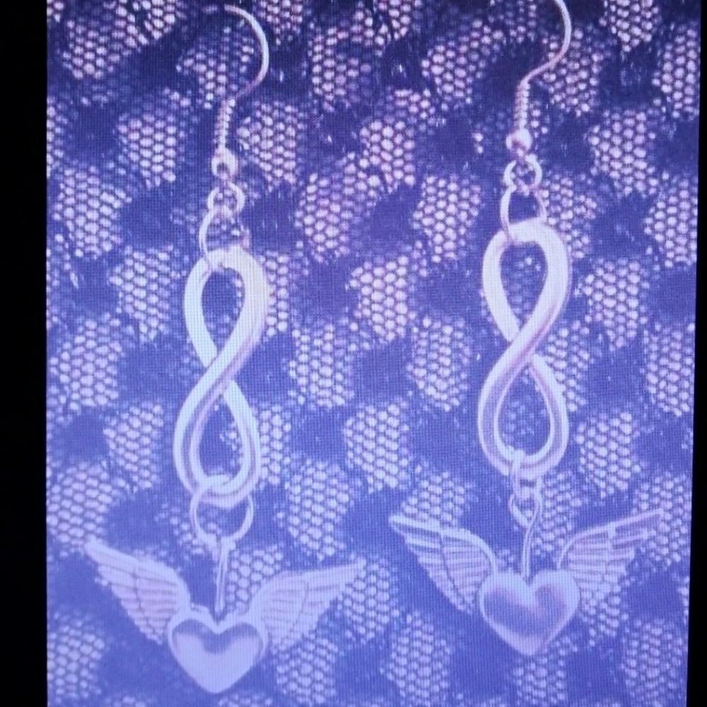 ♾ Infinity ❤ Heart with Wings Dangle Earrings