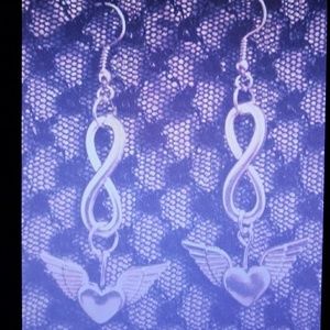 ♾ Infinity ❤ Heart with Wings Dangle Earrings