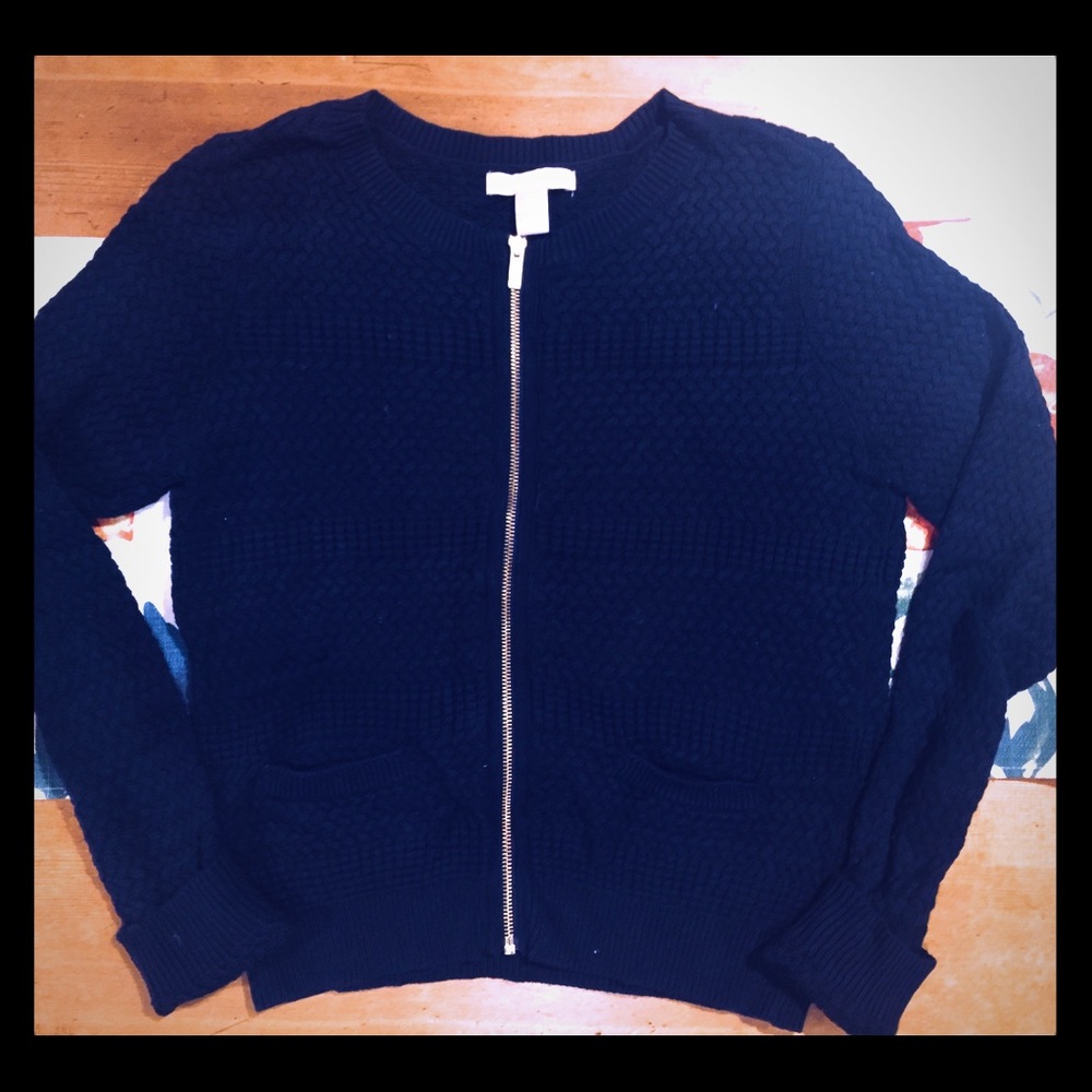 Banana Republic Navy Cardigan With Gold Zipper M