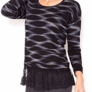 😍 KENSIE LONG SLEEVED LACE JERSEY TOP GRAY BLACK NWT