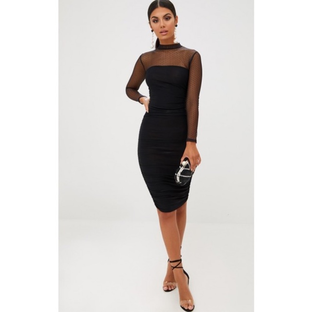 Black mesh top midi Dress