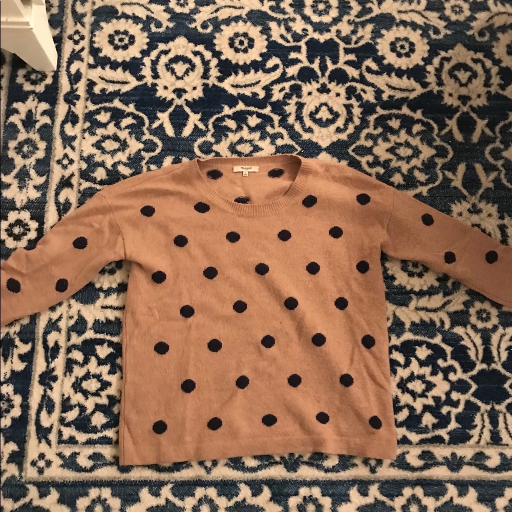 Beige with navy polka dot sweater