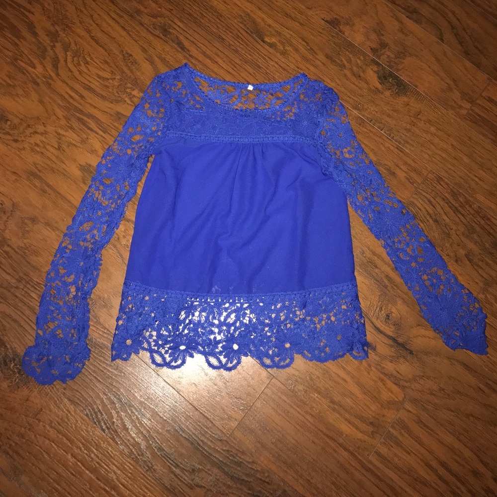 Beautiful royal blue crochet detail shirt
