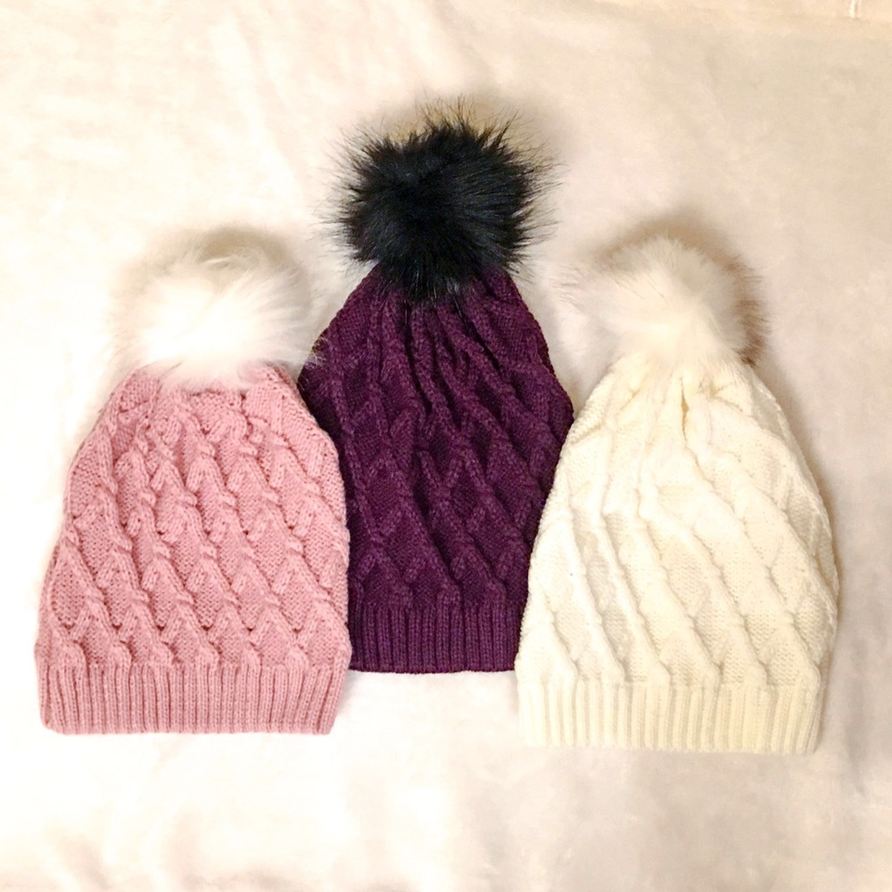 Cable Knit Pom Pom Beanies