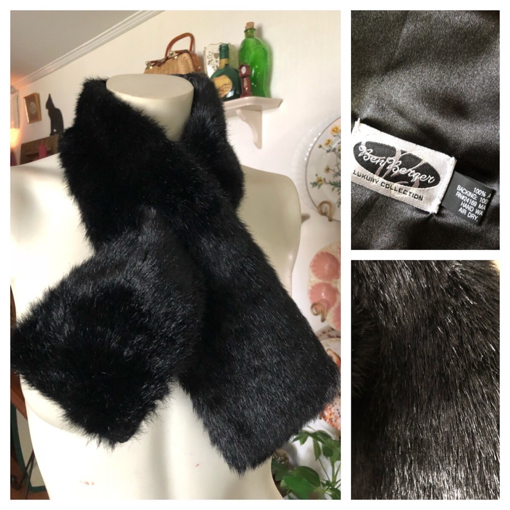 Vintage Black Faux Fur Neck Scarf ~ Ben Berger - Picture 2 of 4
