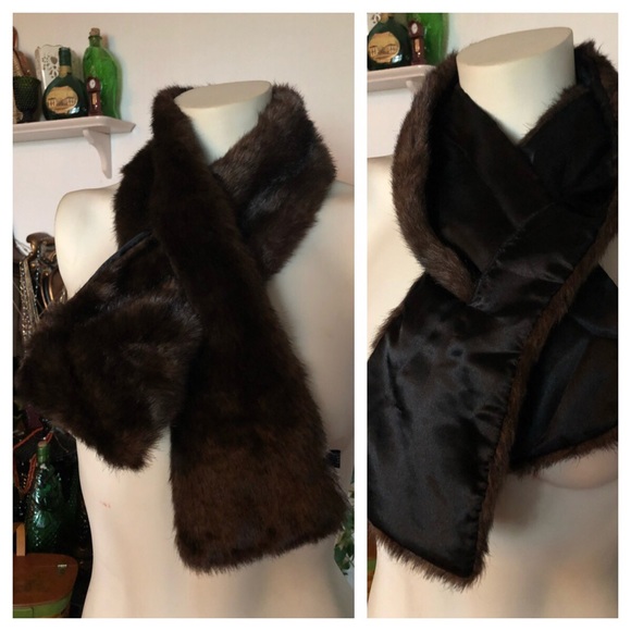 Dark Brown Faux Mink Fur Neck Scarf - Picture 2 of 3