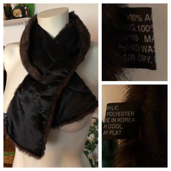 Dark Brown Faux Mink Fur Neck Scarf - Picture 3 of 3