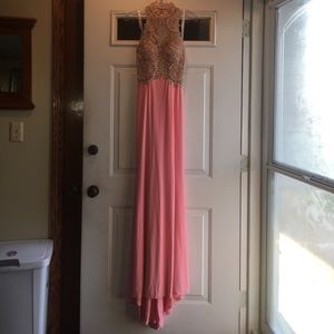 Sherri Hill pink and gold prom dress