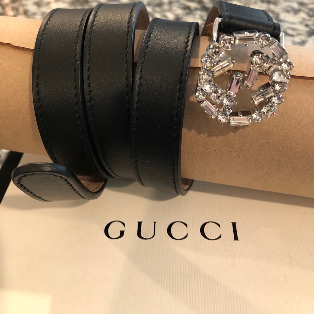Gucci Double G Crystal-embellished Belt - Black