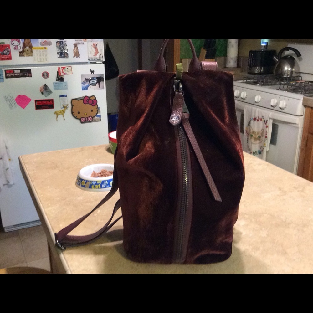 Velvet and leather backpack