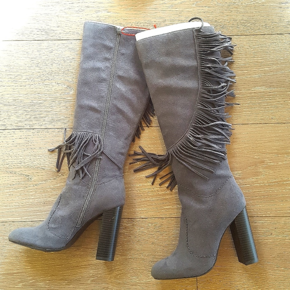 C Label Gray Fringe Boots
