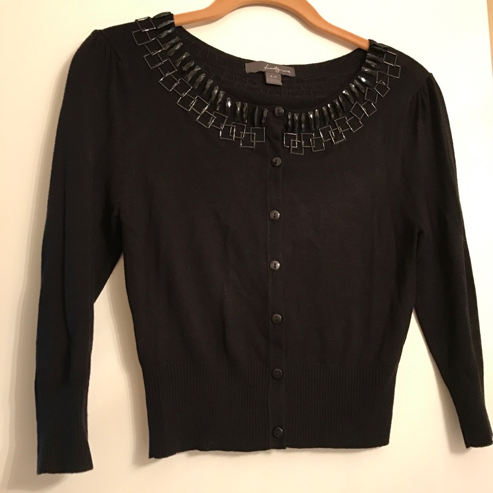 Forever21 black sweater with beaded details.
