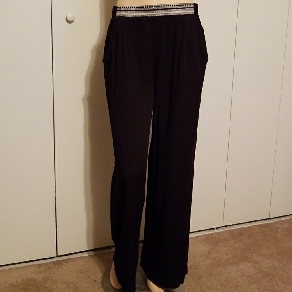 Embroidered Waist Black Pants